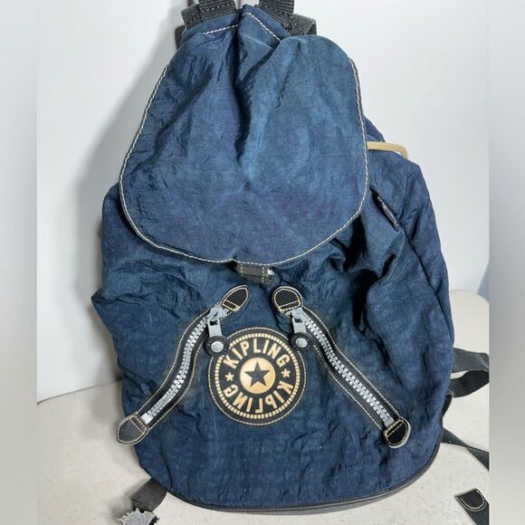 KIPLING Vintage 1990's Navy  Drawstring Backpack - Picture 1 of 4